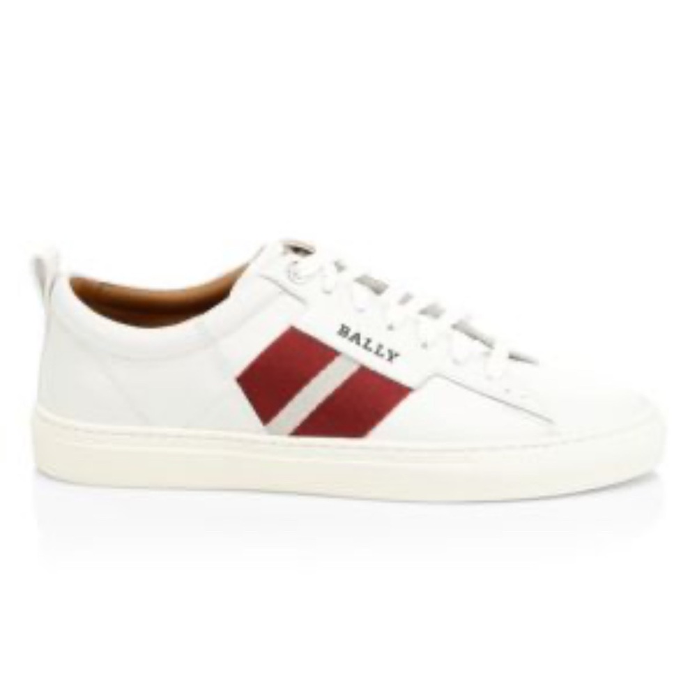 Bally Helvis leather stripe White and Burgundy low top Sneakers size 6